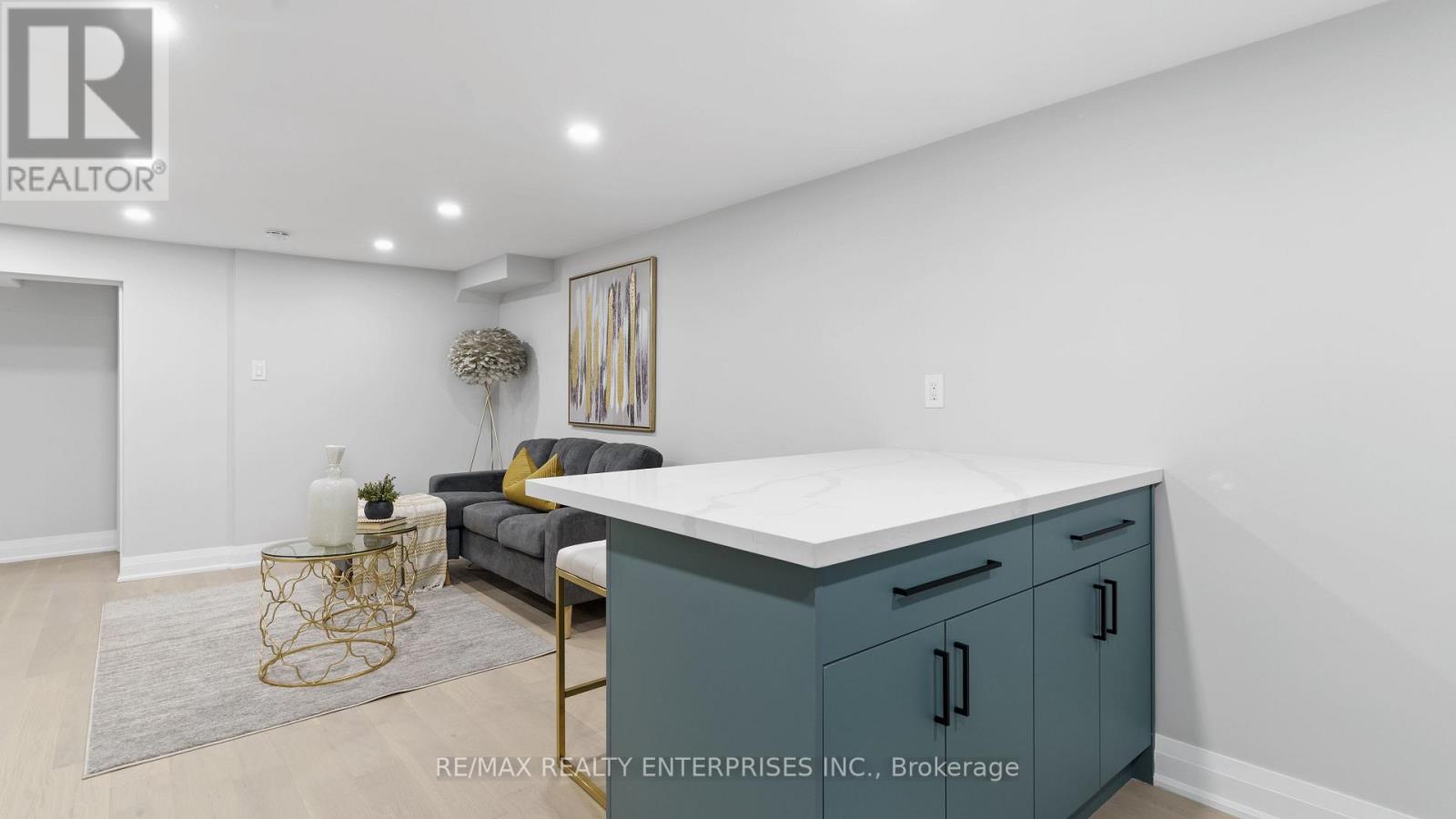 Modern Basement Renovation with Custom Green Accents - Maple Furniture ...